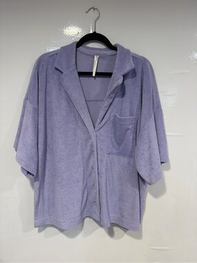 Lavender Button-Front Terry by Anthropologie Short-Sleeve Poolside Shirt